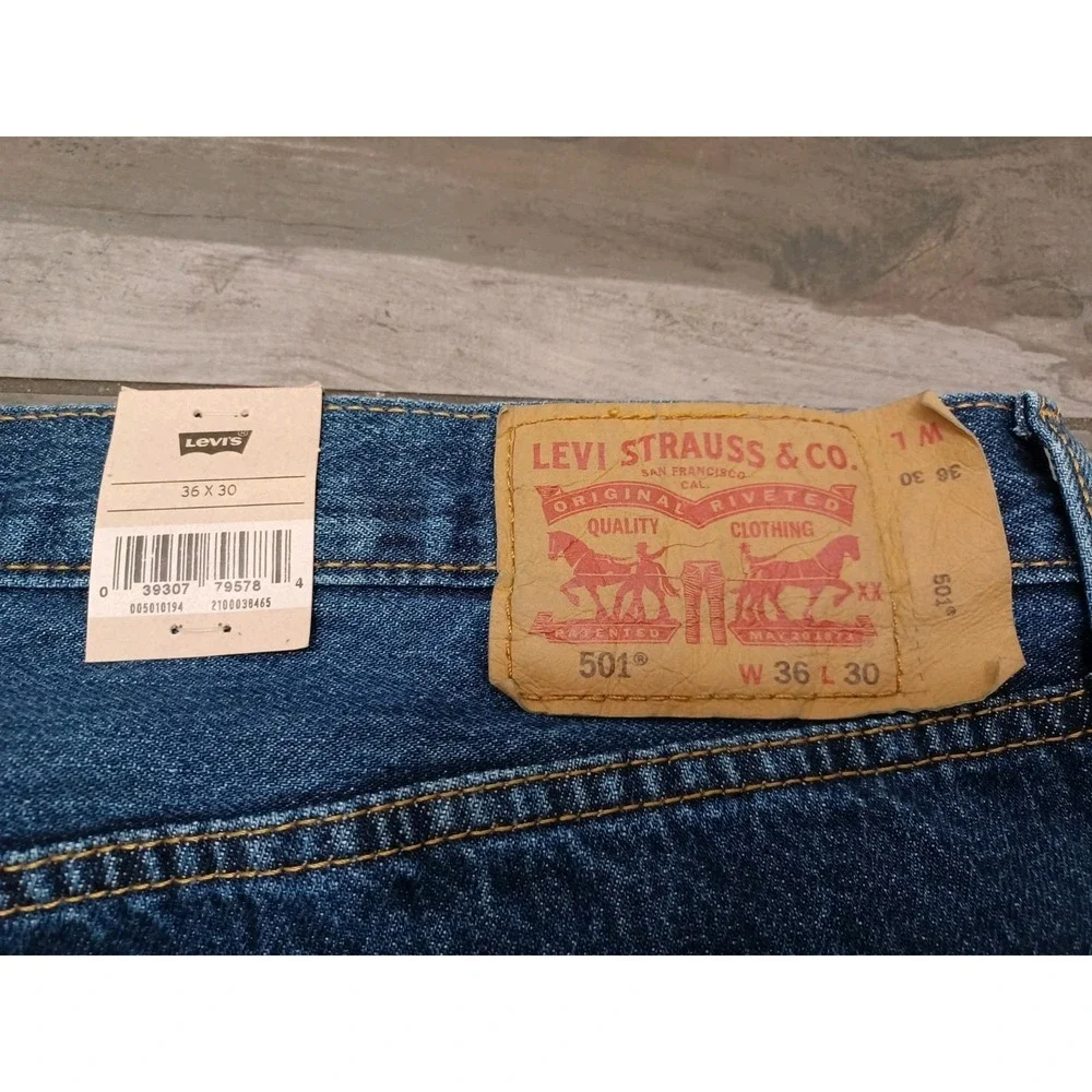 Levis 501 Original Cotton Mens Jeans 36x30 Dark Blue